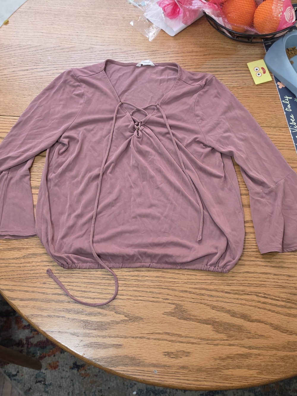 Aeropostale Mauve Lace-Up V-Neck Long Sleeve Tunic